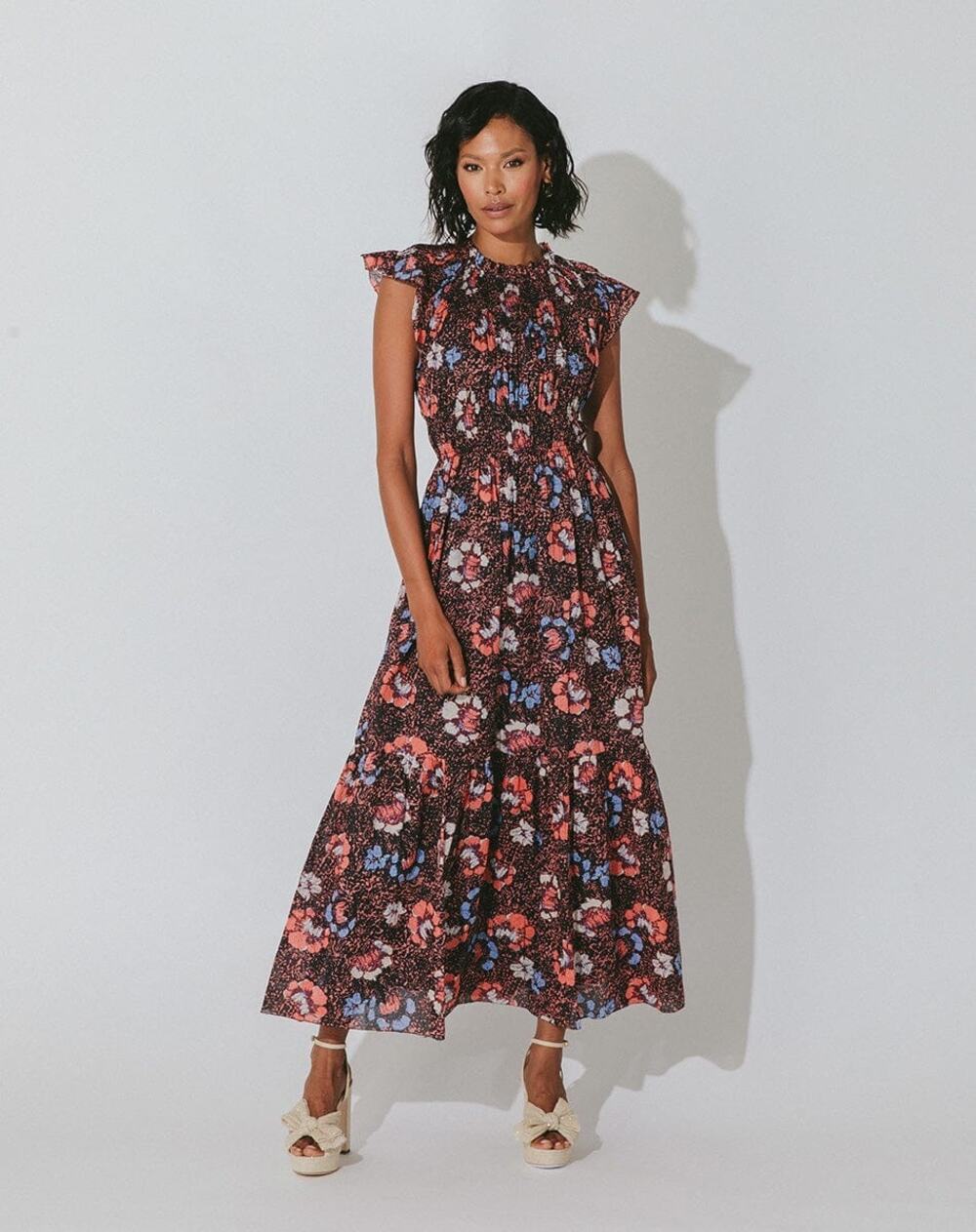 Cleobella Kyah Calista Floral Ankle Midi Dress Organic Cotton Boho Large